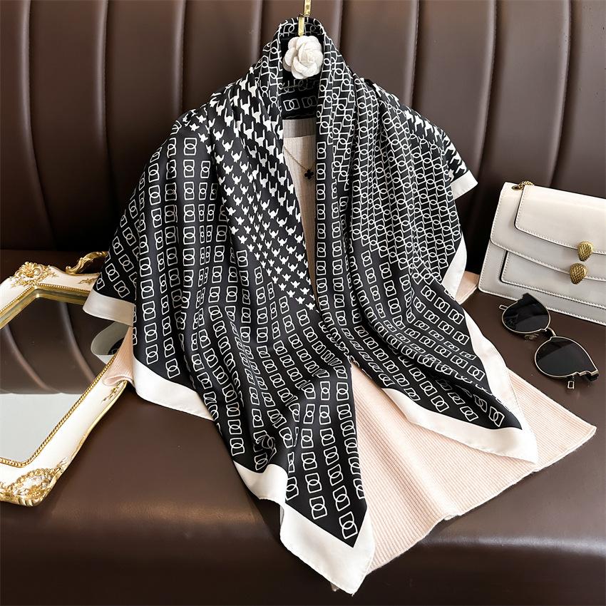 Fashion printed silk scarf twill silk high quality square scarf women's headscarf 91x91cm travel shawl autumn and winter scarf