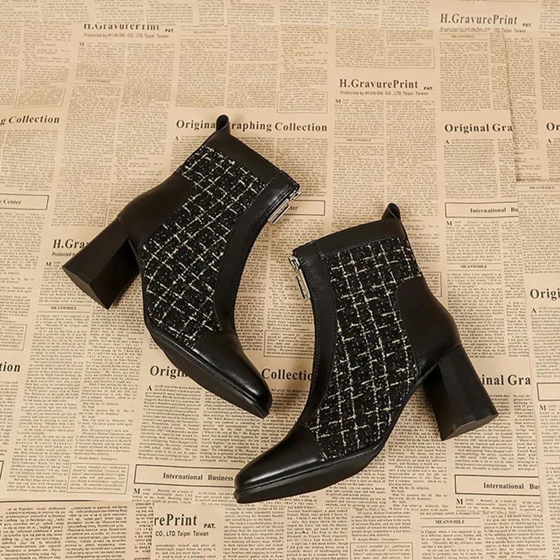 High Heels Ankle Boots Women Chunky Square Toe Shoes Woman 2024 Trend Winter New Chelsea Snow Botas Zipper Goth Mujer Zapatos