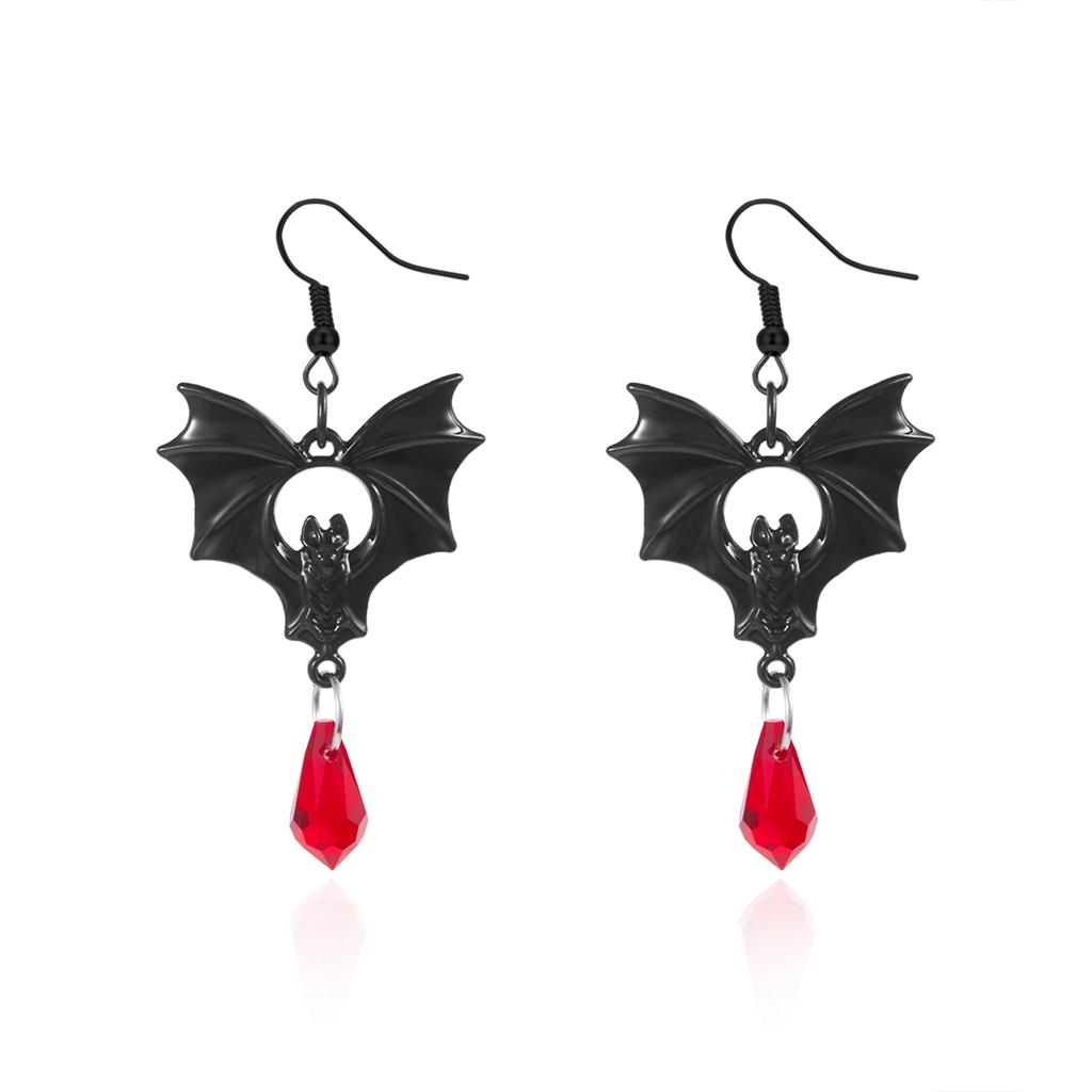 Punk Gothic Vampire Bat Earrings For Women Man Witch Fashion Jewelry Accessories Red Crystal Vintage Bat Pendant Ear Hooks