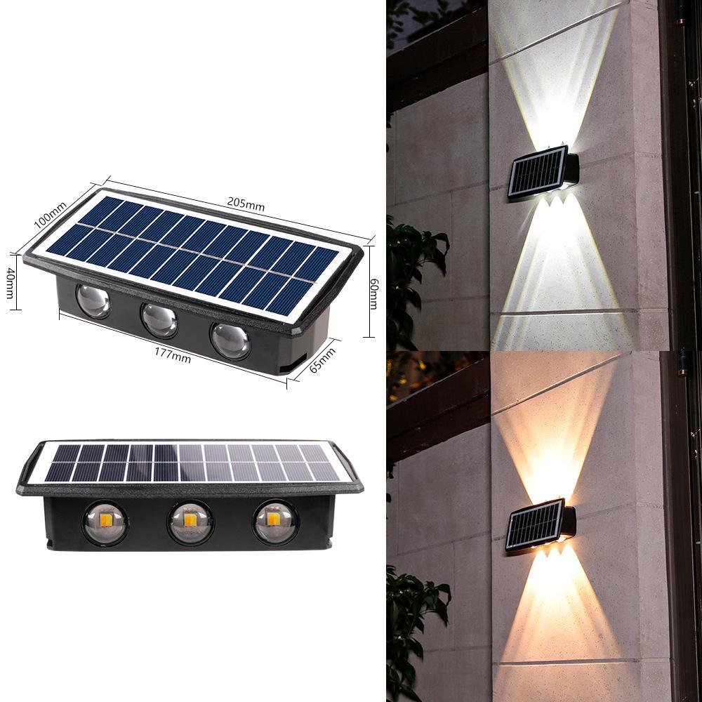 Lampă LED de perete pentru exterior, impermeabilă: Lumină solară cu funcție sus-jos pentru grădină și pereți exteriori