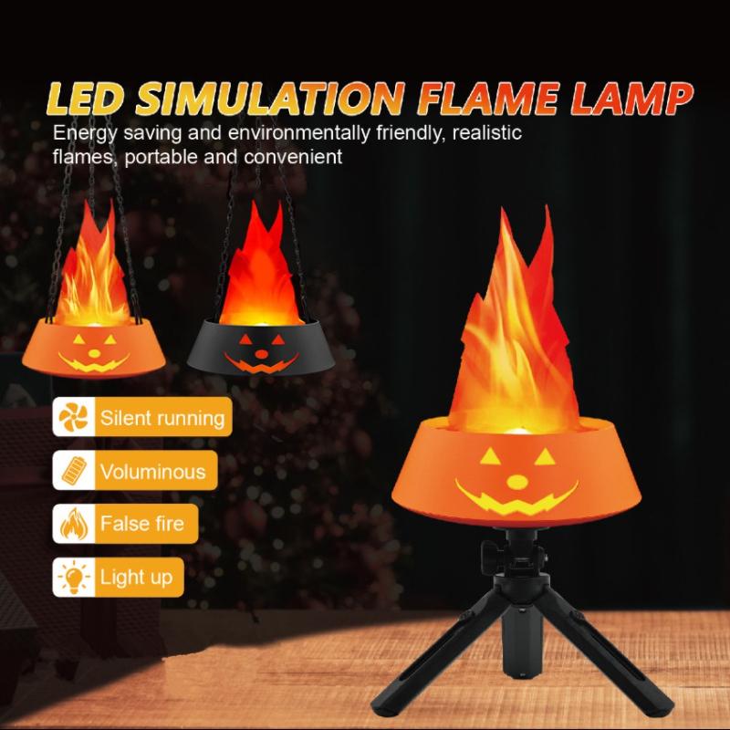 Halloween Simulation Brazier Decoration LED Pumpkin Flame Light Fake Fire Burning Props Haunted House Bar Shop Home Party Decor