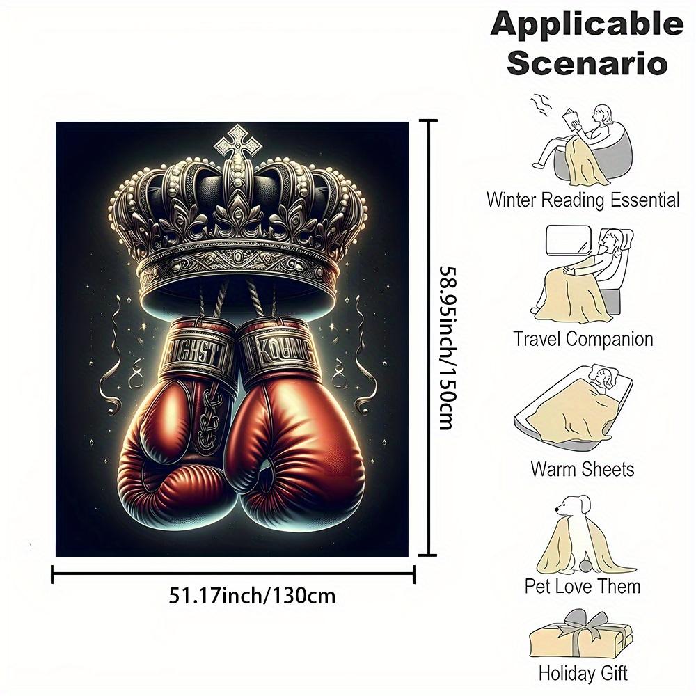 Athletic Boxing Print Blanket, Flannel Sport Themed Throw, Modern Mix Color Design, All Season Cozy Training Inspired Decor