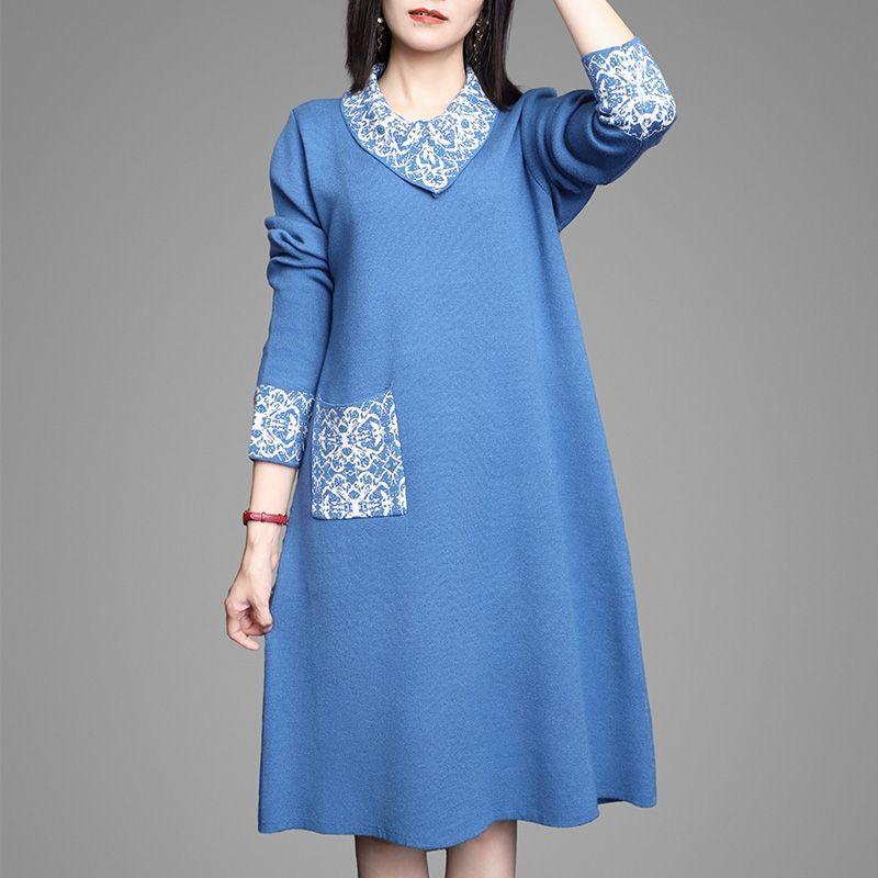 Autumn Winter Women's Thick Sweater Dress Loose Plus Size Knitted Dress Mid-Length Casual Dresses