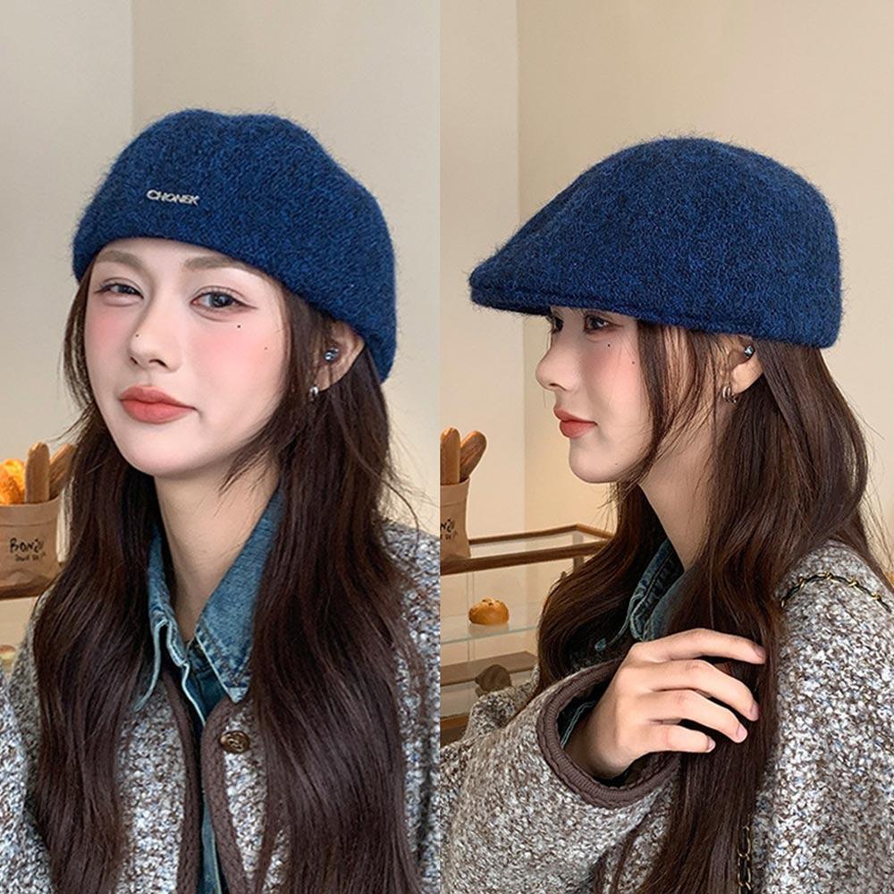 

Теплая французская шляпа художника однотонная фетровая беретка модная зимняя беретка шляпа женская для девочек темно-синий