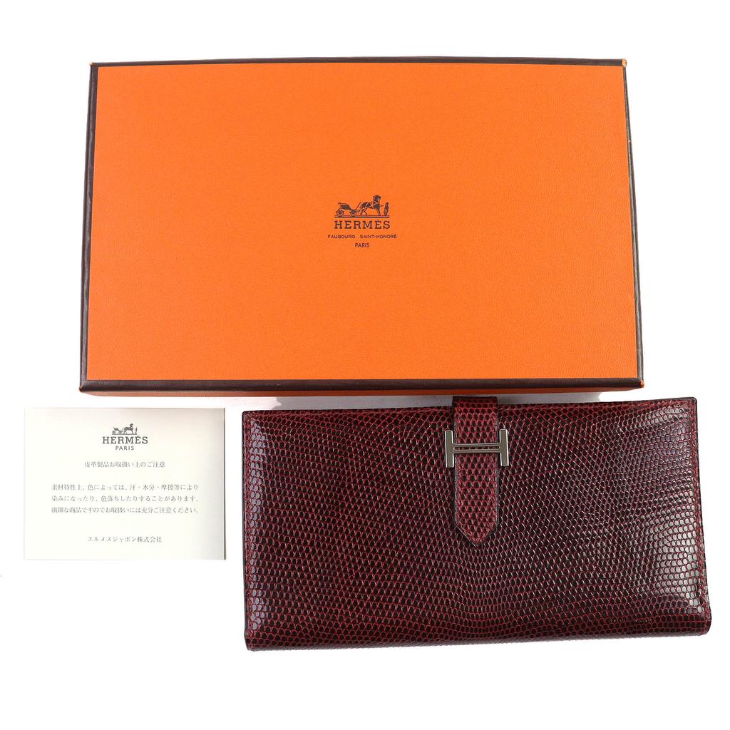 HERMES Purse Baan classic H logo wallet Lizard Women Used