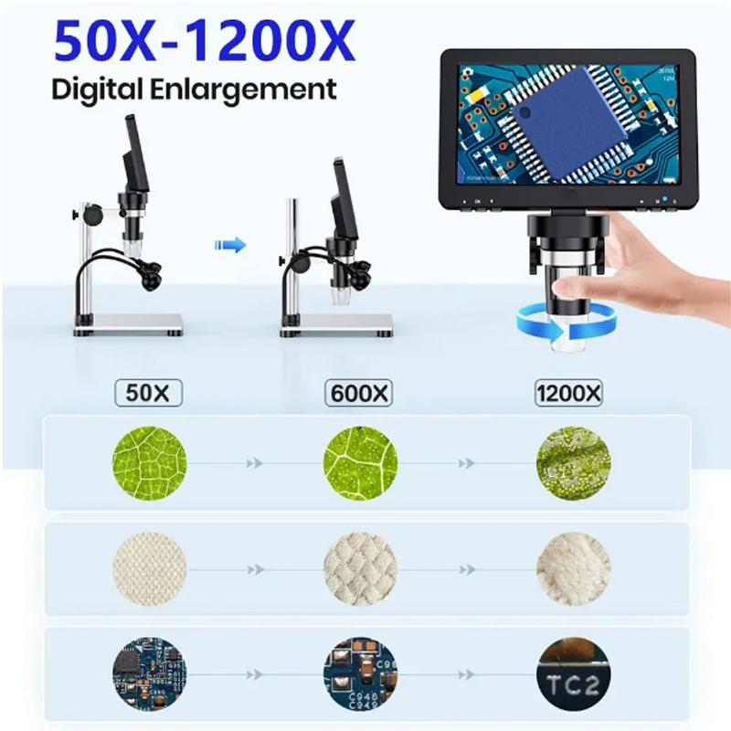 7 Inch 1080P LCD Digital Microscope 50X-1200X Soldering Electronics Microscopes With LED Lights Support PC Computer  tools