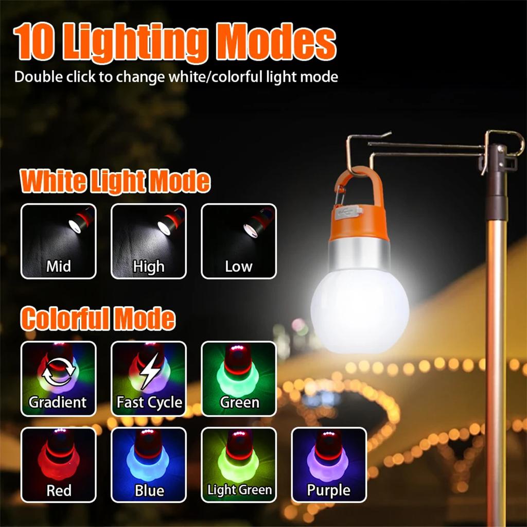 Rechargeable Led Camping Light Tent Lamp Outdoor Rainproof Hiking Backpacking Lights Waterproof Portable Flashlights Lantern Rgb