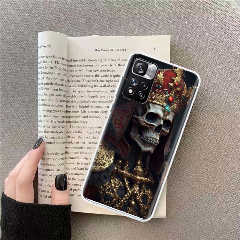 Crown Skeleton Emperor Phone Case For Redmi Note 13 12 Pro Plus 14 15 Pro 5G 11 11T 11E 11S 10 Pro 10S 9 9S Cover Cell Clear TPU