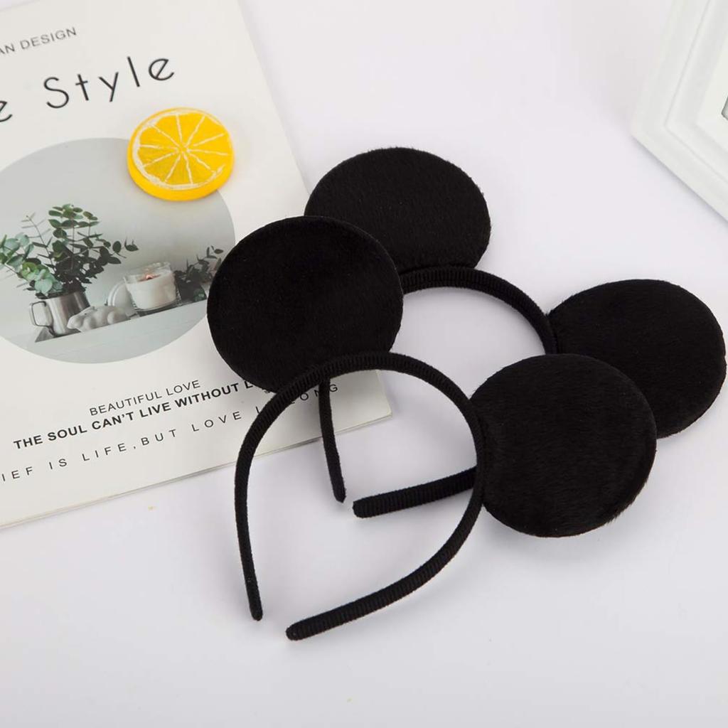 ShuaWdk Mickey Mouse Headband, Disney Headband, Mouse Ear Headband for Adults, Mouse Costume with Solid Back Red and Pink Ribbon, Perfect for Girls