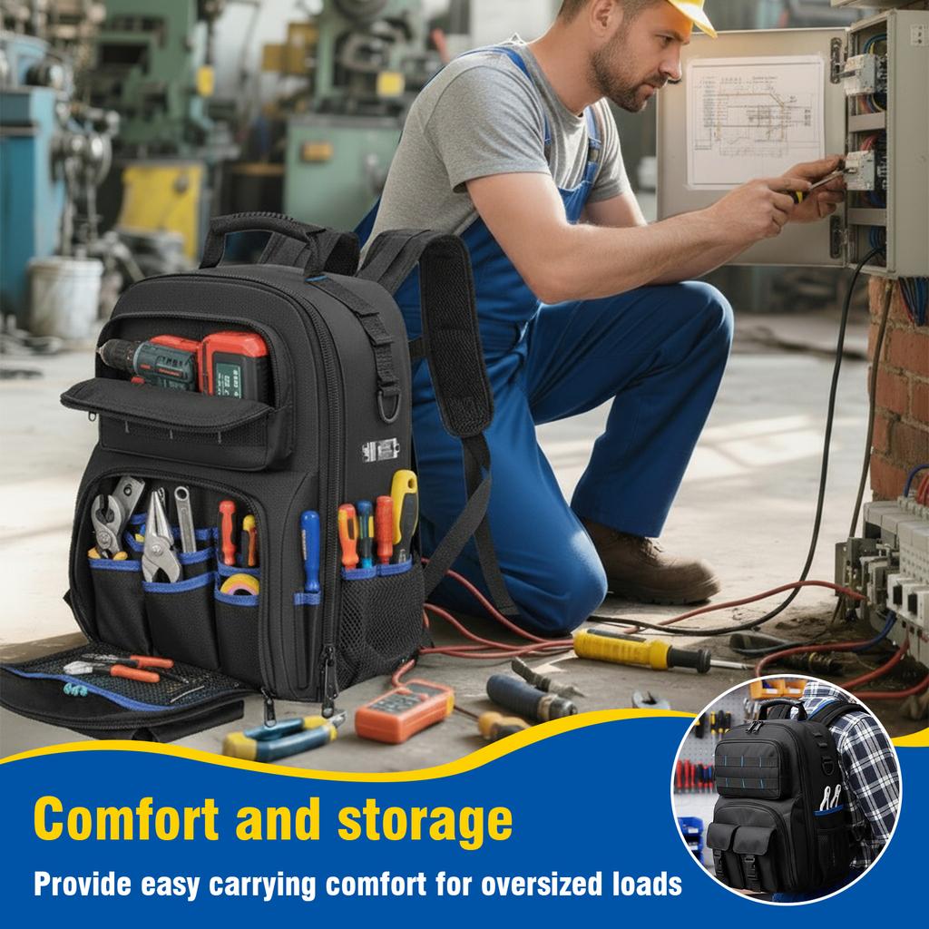 Heavy-Duty Electrician Backpack Large Capacity Thicken Tool Backpack Hardware Tool Storage Bag Removable Tool Organizer