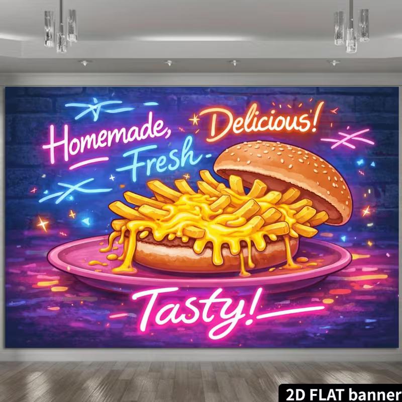 2D Homemade Fresh Burger Tapestry, Delicious Food Store Wall Decor for Cafe