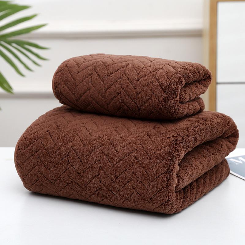 Enfärgad Korallfleece Huvförsedd Badlakan Set - Broderad, Tjock, Absorberande, Stor