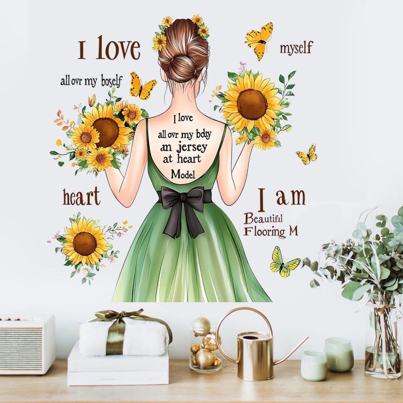 Creative Butterfly Girl English Wall Sticker - Self-Adhesive Decor for Background Walls
