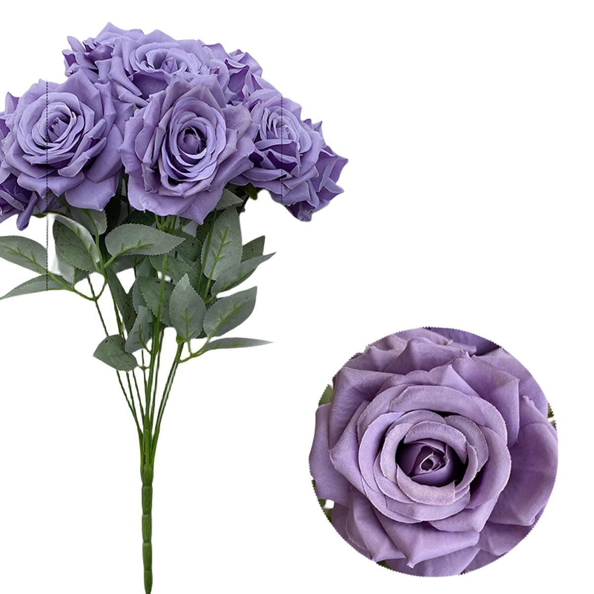 

9 головок роз Искусственные шелковые цветы, поддельные розы с длинными стеблями Реалистичные букеты из искусственных роз для свадебных украшений Вечеринка Домашний декор стола фиолетовый