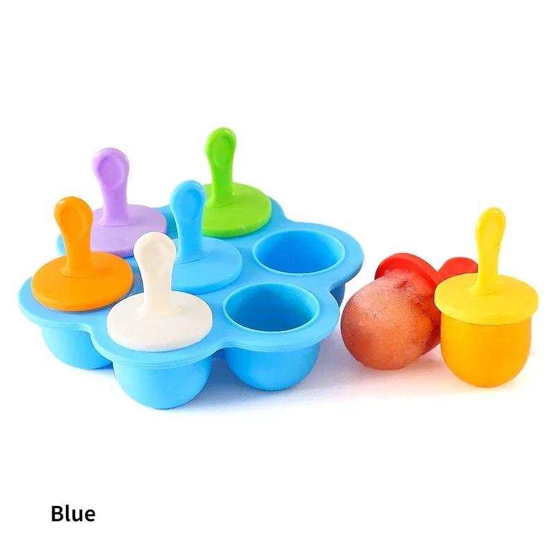 7 Holes DIY Ice Cream Pops Silicone Mold Ice Cream Ball Maker Popsicles Molds Baby Fruit Shake Home Kitchen Accessories Tool