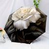 1pc Automatic Open/Close Umbrella with Elegant White Rose Floral design - Windproof 8-Rib sturdy Frame, Compact Folding Umbrel