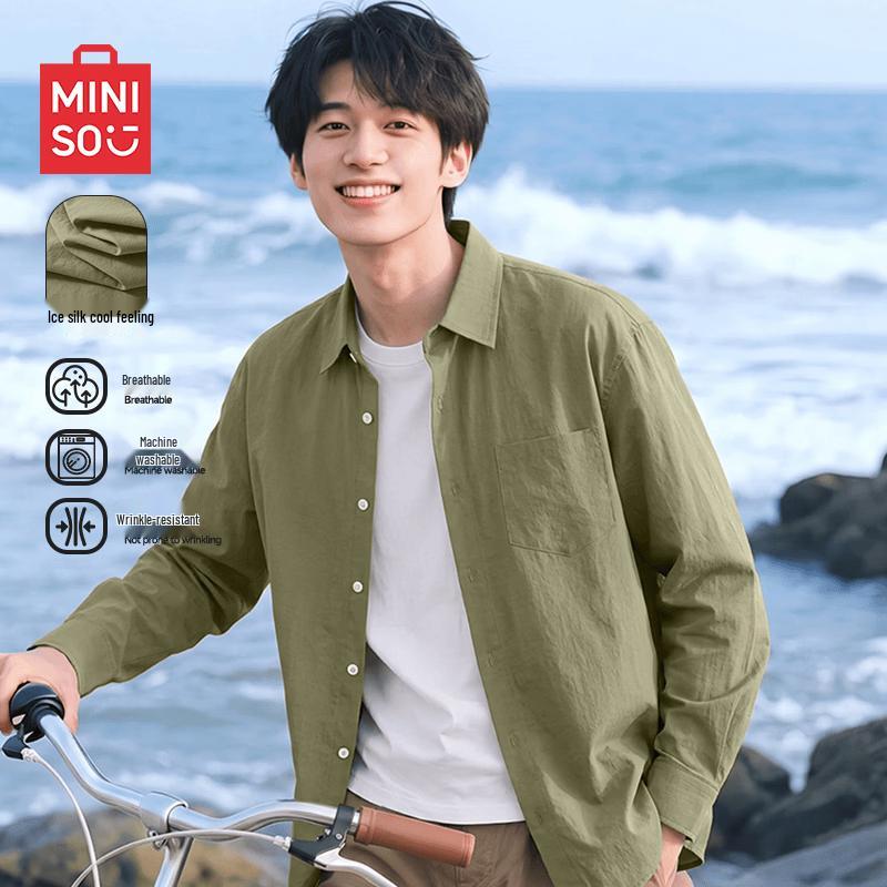MINISO Men's Ice Silk Breathable Long-Sleeve Casual Shirt