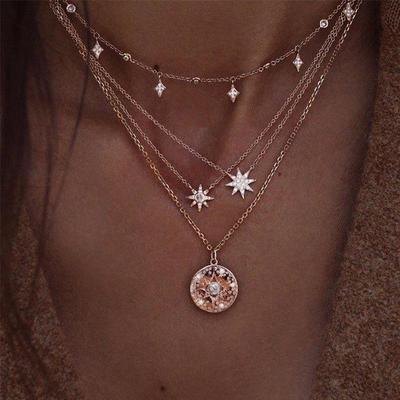 Böhmisches mehrlagiges Stern- und Diamant-Halskettenset für Damen