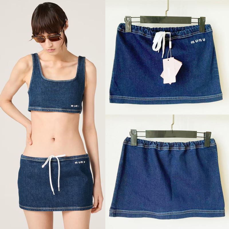 

Real Shot Spring/Summer MI*M Style Embroidered Denim Mini Skirt: Versatile, Slimming Women s Half Skirt Size 38 (In Stock)