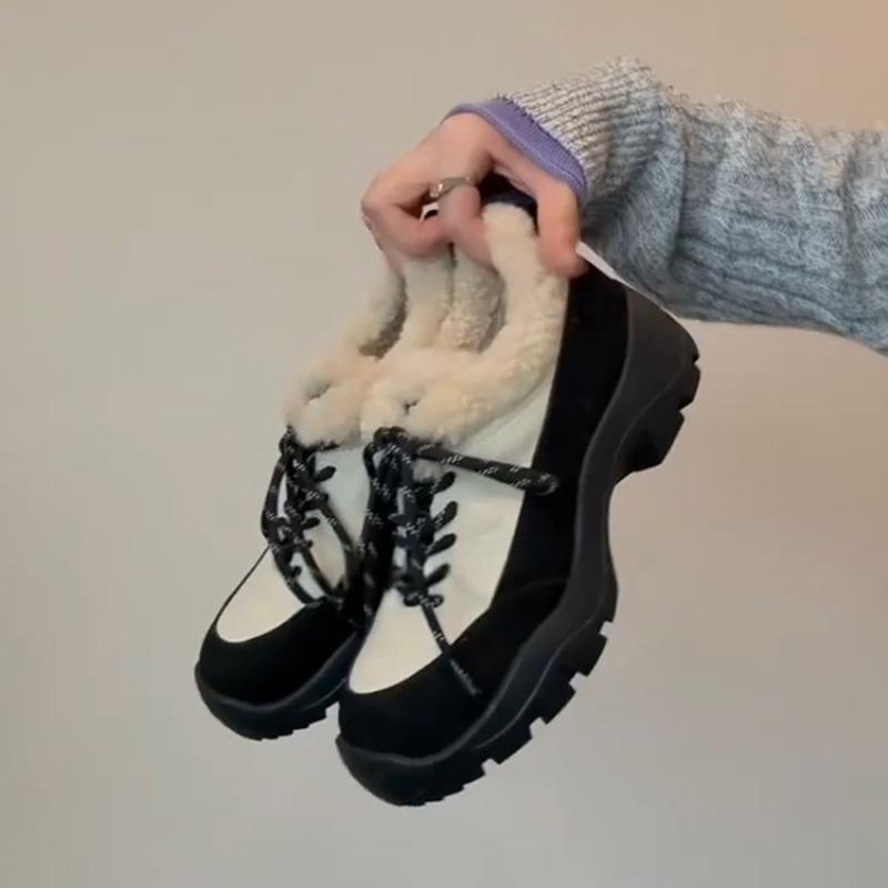 Women's Fur One Thick Bottom Heightening a Footstool Winter Lightweight Padded Warm Snow Boots Non-slip Wear Casual Sneakers