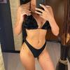 Seksi Fırfırlı Halter Etekli Bikini Kadın Mayo Kadın Mayosu Üç Parça Bikini Seti Yüzücü Mayo