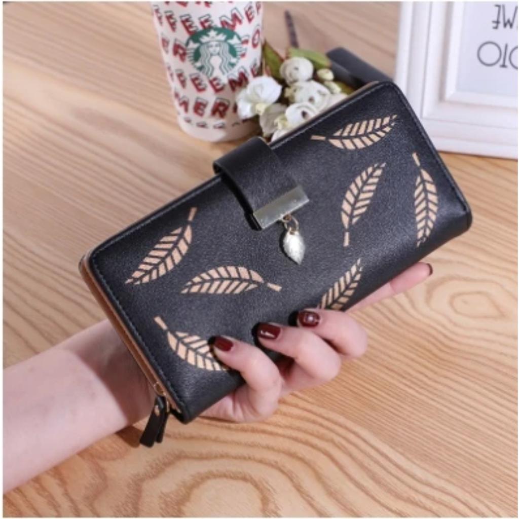 Women's Wallet Printed Leaf Wallet Wallet Korean Edition 2 Fold Zipper Long Card Bag Handbag