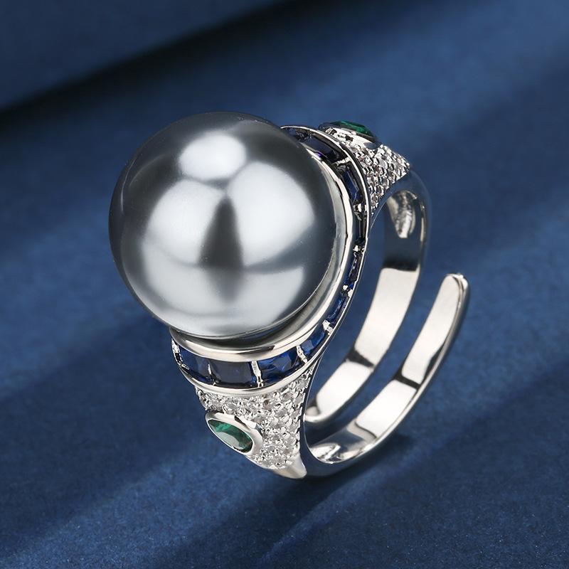 

Осенне-зимние украшения Медное покрытие Инкрустация Имитация жемчуга Ретро женское кольцо 14 мм