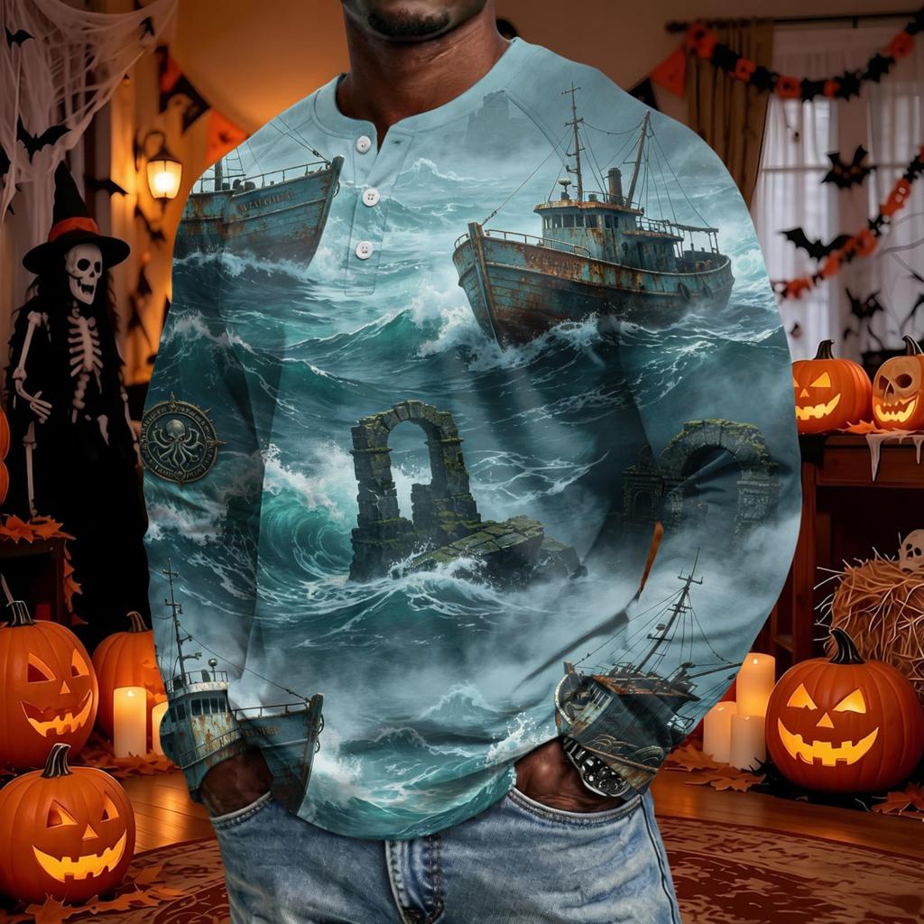 Men's Long Sleeve Shirt Loose Fit Casual Versatile Halloween Top