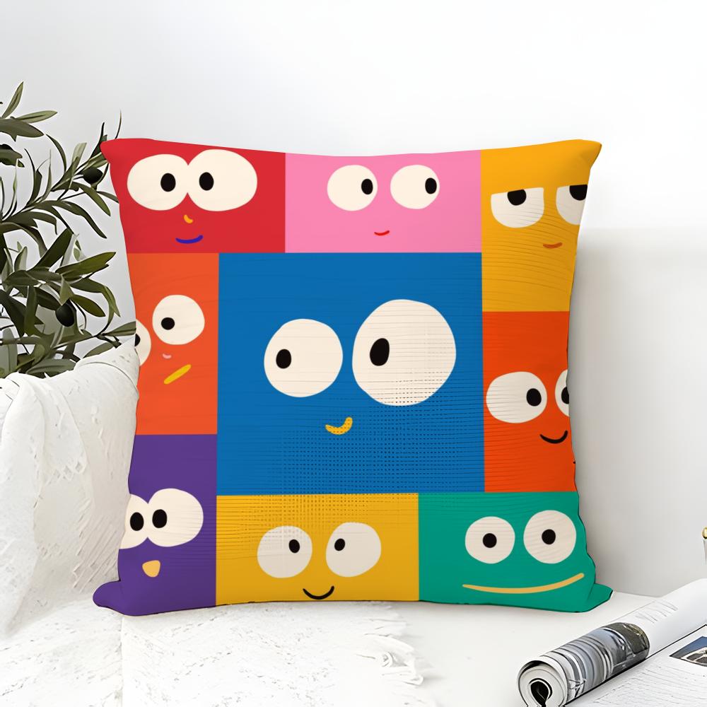 Dopamine Smile Pillow Case Cotton Linen Fabric Square Zipper Pillowcase Home Decorative Living Room