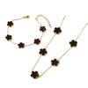 Double-Sided Lucky Clover Titanium Steel Necklace Earring Set Women Minimalist Fashion Daily Wear
