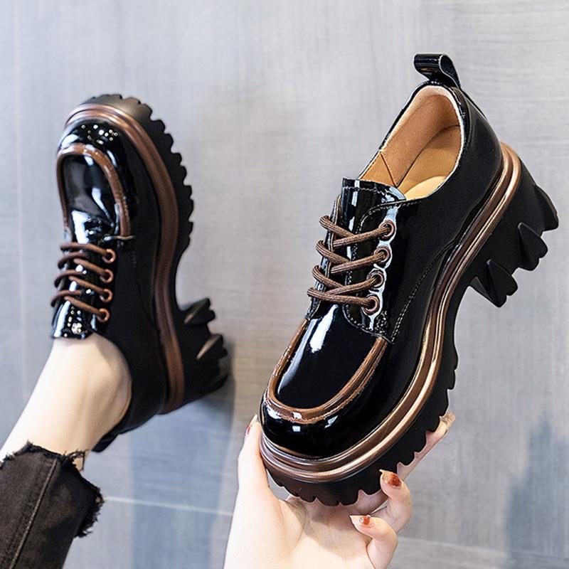 Women's Fashion Artificial Leather Loafers Thick Soles Thick Heel Leather Shoes Women's Spring and Autumn Fashion Commute Shoes