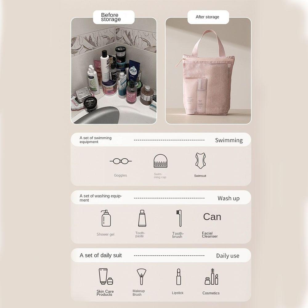 with Handy Handle Toiletry Storage Bag Breathable Washing Handbag Mesh Toiletry Bag  Makeup Bag