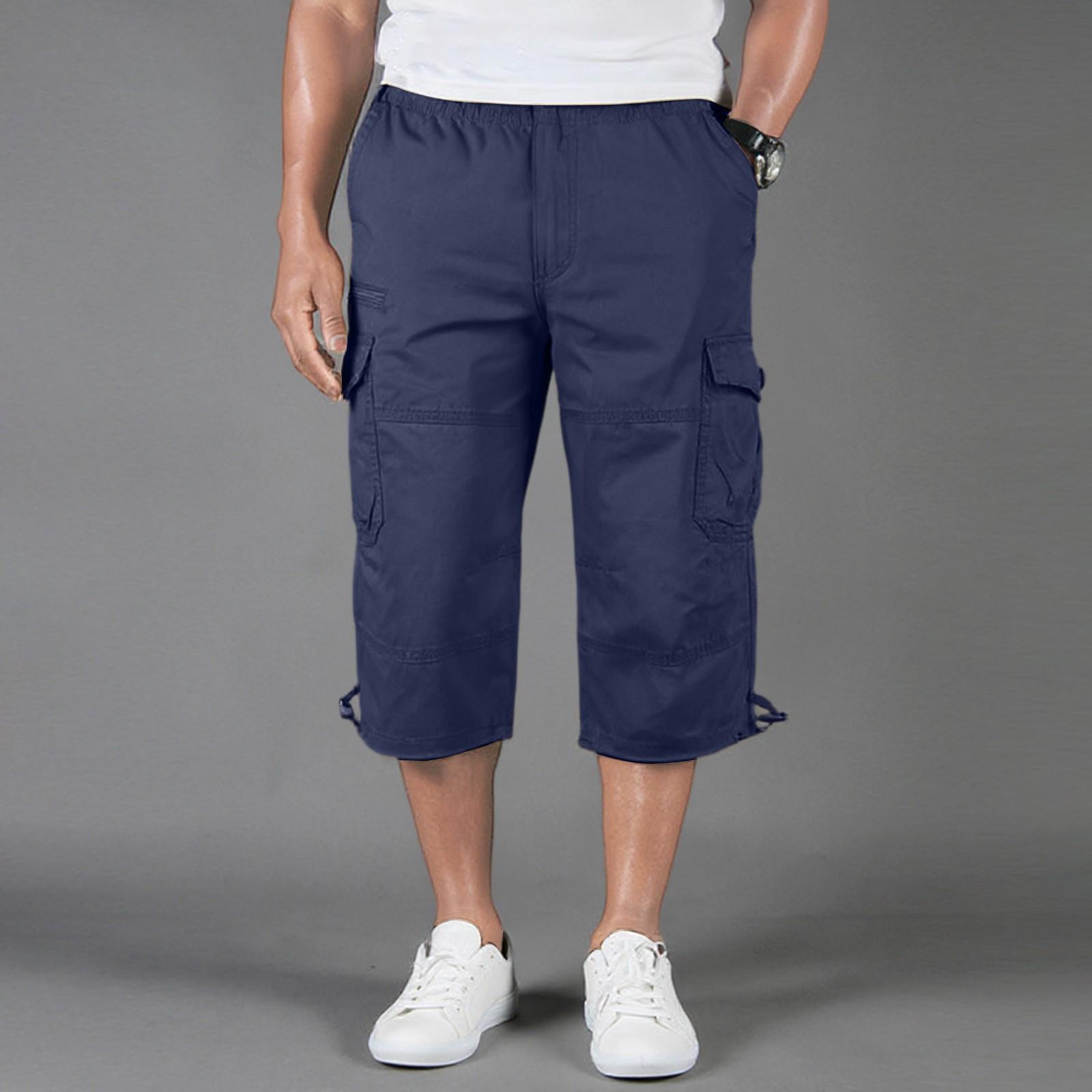 

Мужские рабочие брюки укороченной длины, свободного и тонкого дизайна, мужские шорты с несколькими карманами для активного отдыха и досуга XL тёмно-синий