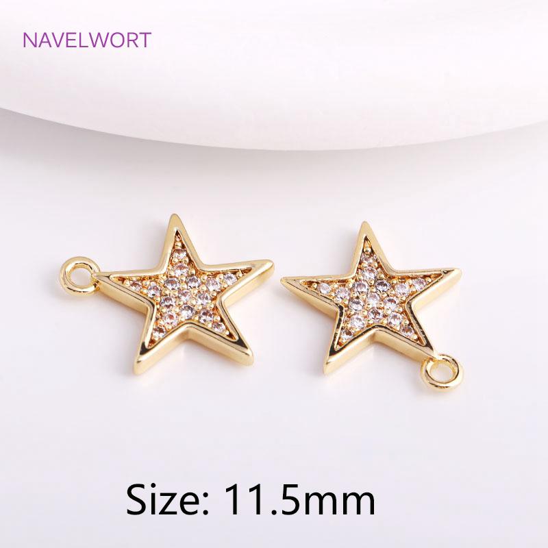 Trendy 11.5mm Pentagram Pendants For Jewelry Making 14K Gold Plating Inlaid Zircon Star Charms For Earring Making Accessories
