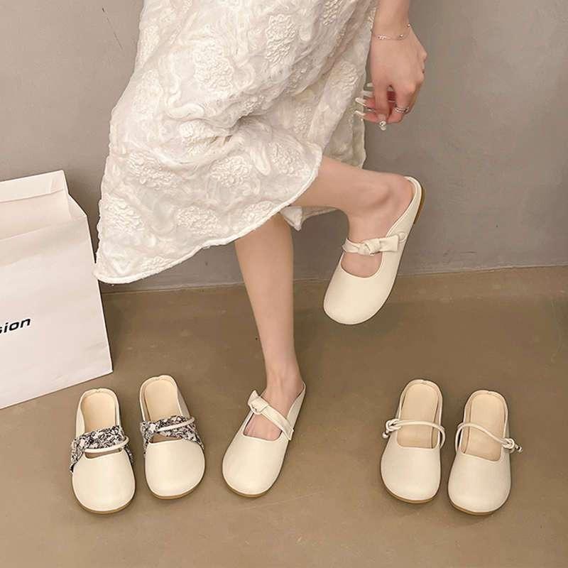 Evening Shoes, Single Shoes, Flat-bottomed Bag Head, Half Slippers, Women's Outer Wear, New Summer and Autumn One-pedal Fashion, Mary Jane