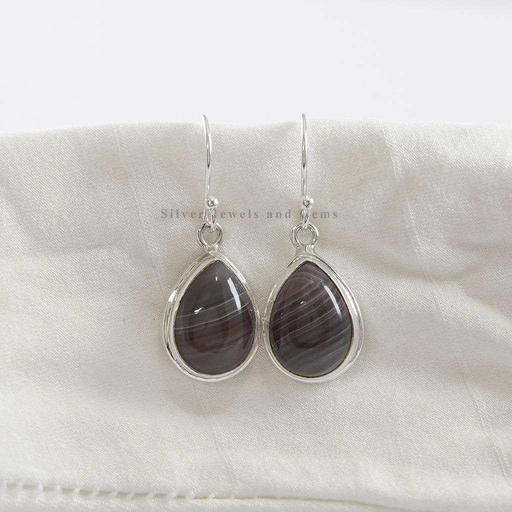 Natural Botswana Agate Earrings, Teardrop Agate Earrings, Handmade Earring, 925 Sterling Silver Anniversary Earrings, Gemstone Earrings