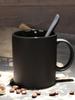 Large European-Style Matte Black Ceramic Mug with Spoon