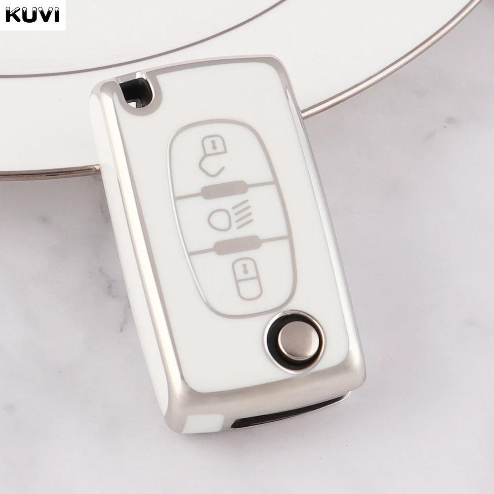 Fashion TPU Car Flip Key Case Cover Bag for Peugeot 107 207 307 308 407 607 3008 5008 Citroen Xsara Picasso C5 C6 C8 Accessories