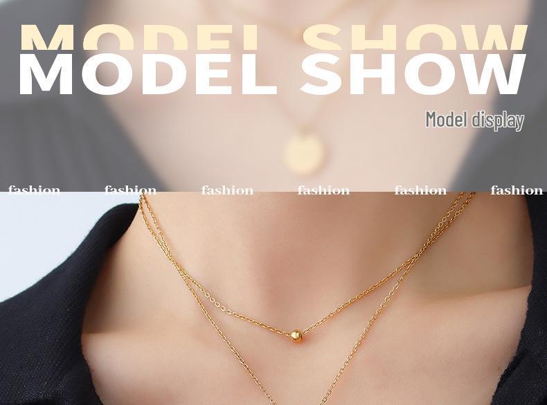 18K Gold Plated Lucky Round Pendant Double Layer Clavicle Necklace - European and American Style