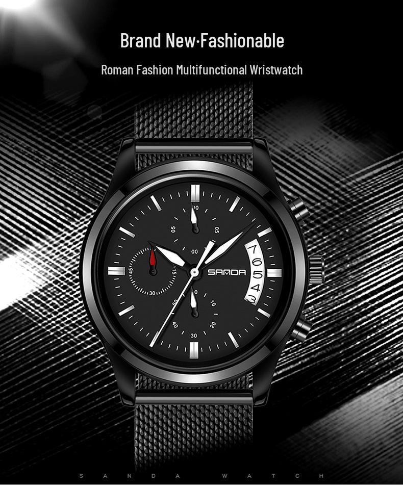 Sanda Men's Fashion Quartz Watch with Date, Three Hands, and Nail Scale