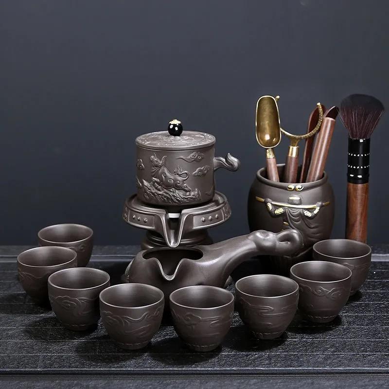 Purple Clay Stone Grinding Semi-automatic Tea Set Creative Kung Fu Tea Hot Sales of Tea Set.Creative