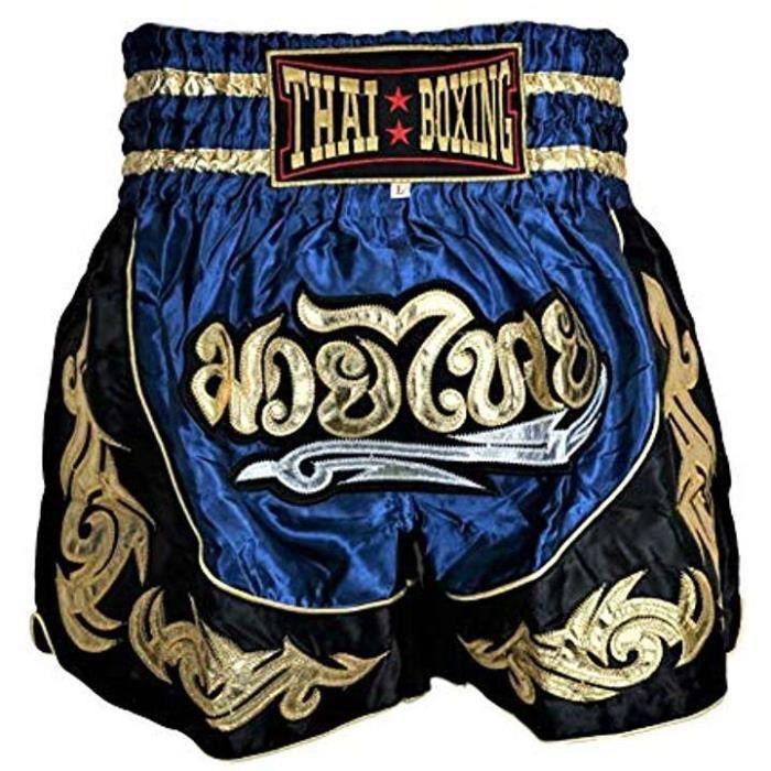 Short Enfant - THAI Boxe Kickboxing - Couleur Bleu - Taille 10-12 ANS - 100% Satin Polyester