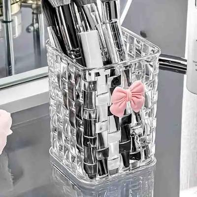 1Pc Transparent Acrylic Desktop Storage Box, Durable, Pen Holder with Storage Basket, Suitable for Offices and Dormitories, Daily Necessities