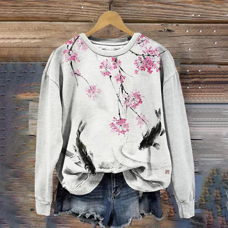 2024 Ny Dam Huvtröja Retro Femmes Söt Katt Konst mönster 3D-tryck Sweatshirts Höst Vinter Långärmad Dam Lös Pullover