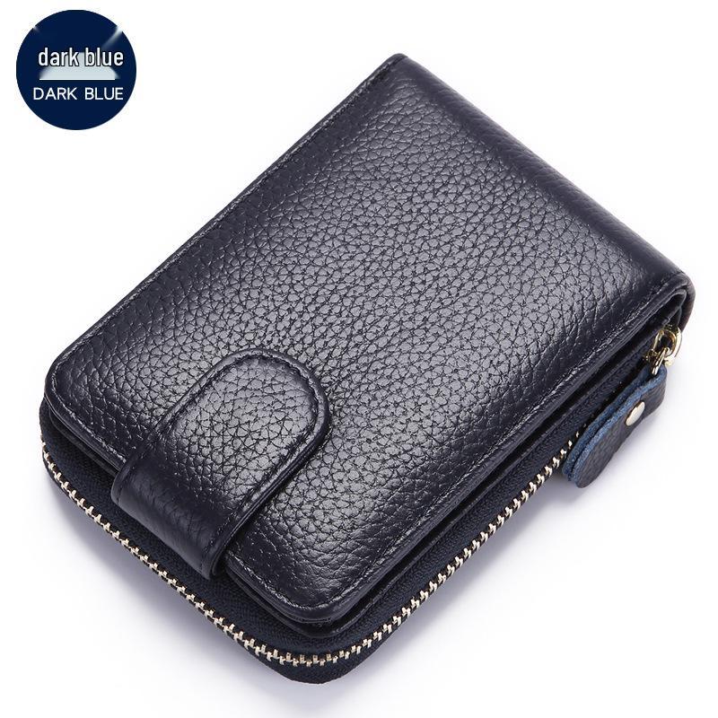 RFID Anti-Theft Cowhide Accordion Card & ID Holder with Zipper