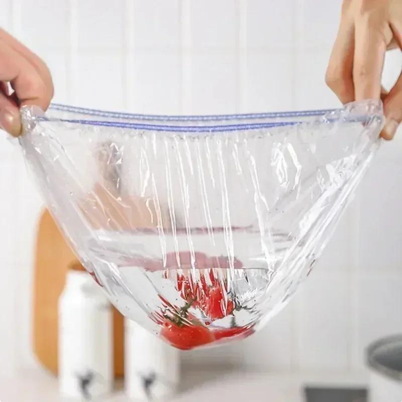 500/50 szt. Jednorazowa osłona na żywność, owoce, osłona na żywność, elastyczna plastikowa czepek prysznicowy, torba do przechowywania żywności, organizer kuchenny, folia spożywcza