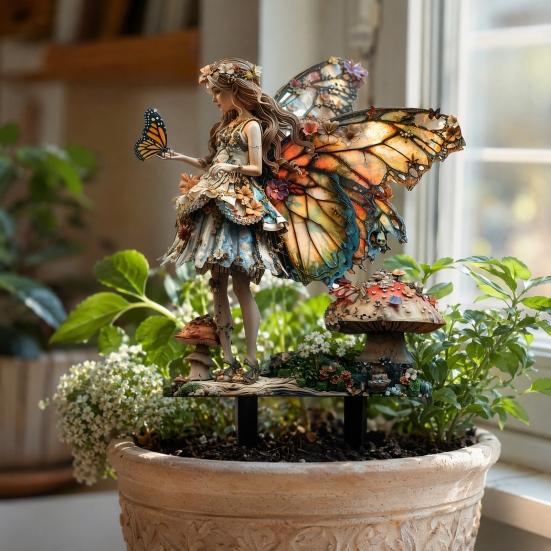 Decorazioni Giardino delle Fate da Esterno, Pali Decorativi a Forma di Fungo in Acrilico per Giardino, Cartello Giardino Spiritello del Bosco Fantasioso, Inserimenti per Vasi da Fiori Resistenti alle Intemperie per