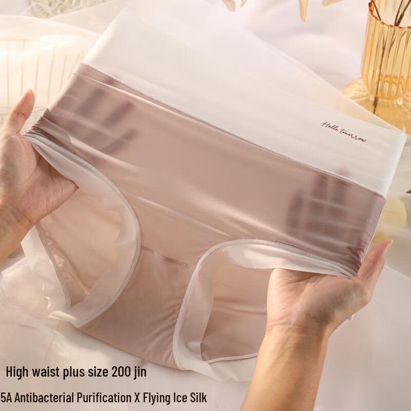 LANGSHA Women's Ice Silk High-Waist Plus Size Briefs (3-Pack)