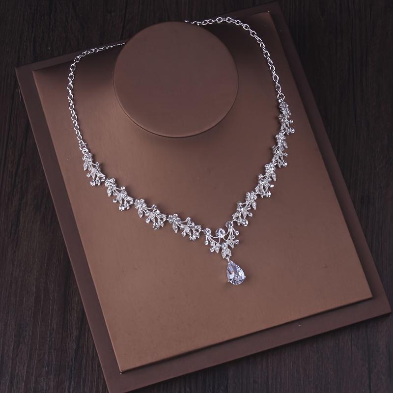 Bridal Jewelry, Wedding Dress Accessories, a necklace+A Pair of Earrings with Zircon and Rhinestone Necklace and Earrings Set for Weddings, Banquets,