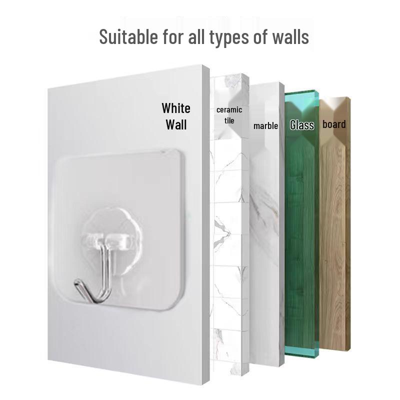 Strong Adhesive Hooks - No-Drill, Stainless Steel, No-Trace, Transparent Hooks for Kitchen/Bathroom Doors